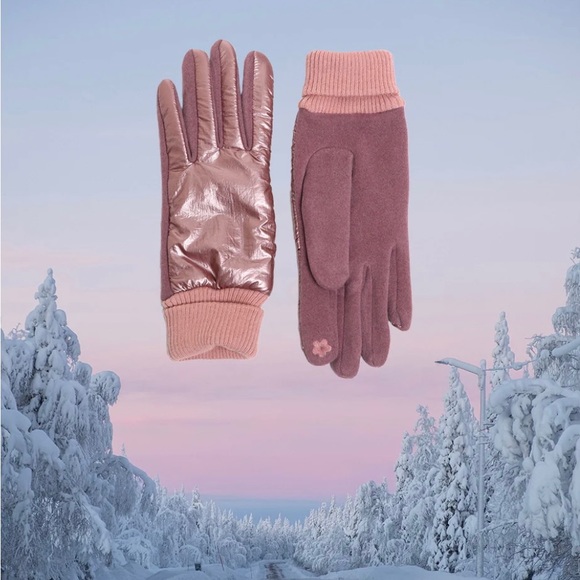 🩷LOVEisWARM PUFFER 🌸Iridescent Pinky Mauve Knit Cuff Gloves🩷 - Picture 4 of 12